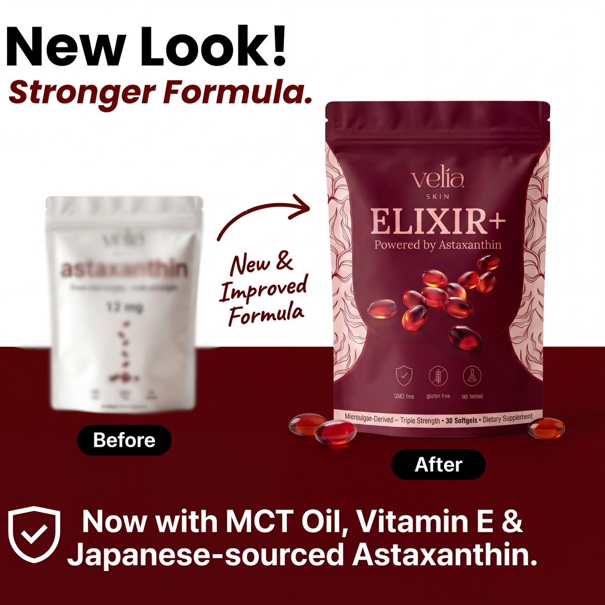 Velia ELIXIR+ Powered By Astaxanthin  — 12mg Daily Antioxidant for Glowing, Resilient Skin