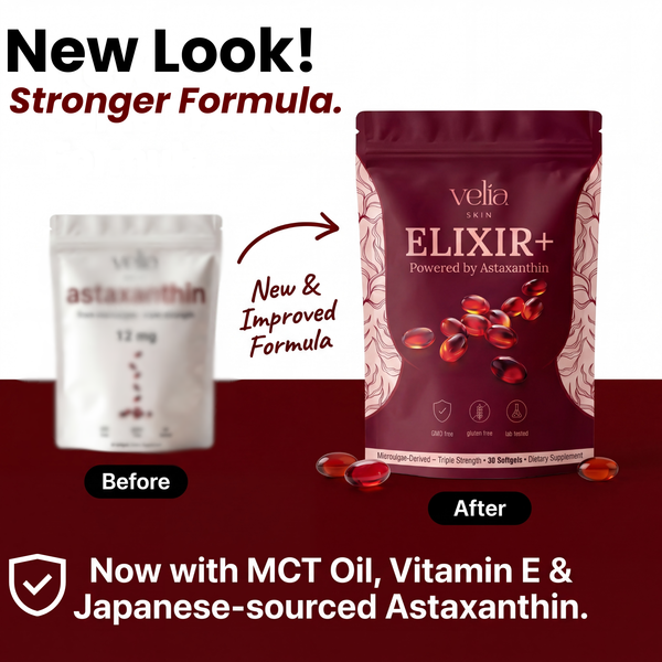 Velia ELIXIR+ Powered By Astaxanthin  — 12mg Daily Antioxidant for Glowing, Resilient Skin