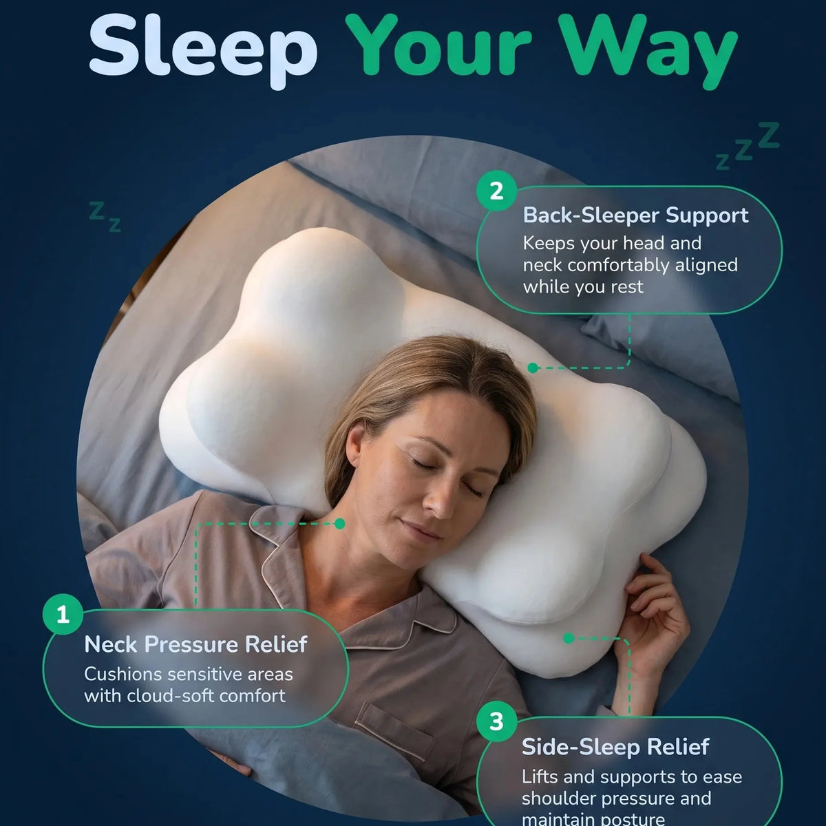 Alignora™ Dual-Height Ergonomic Comfort Pillow