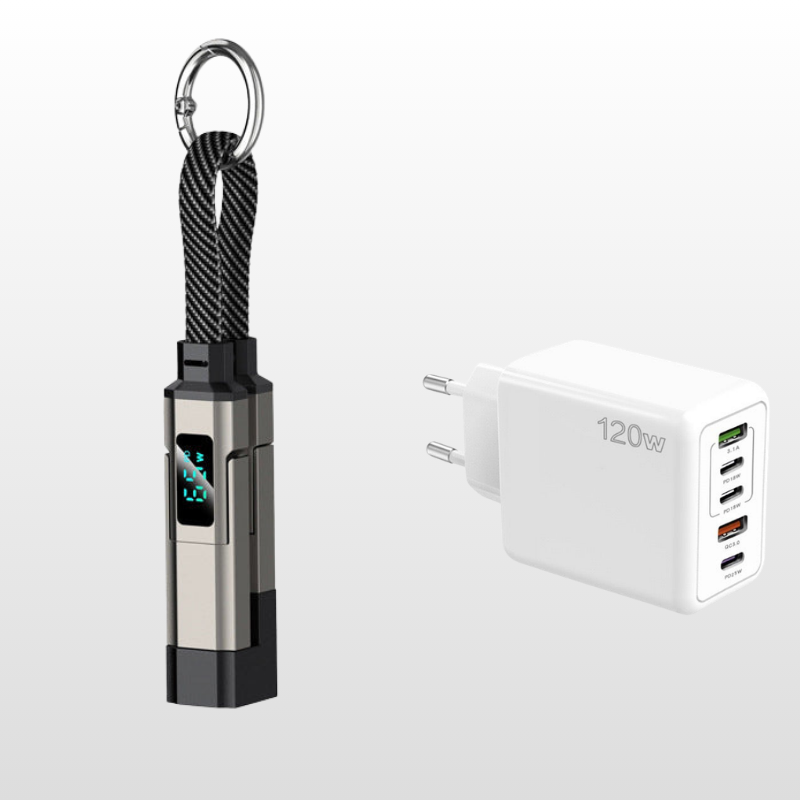 4-in-1 Digital Display Keychain Charging Cable