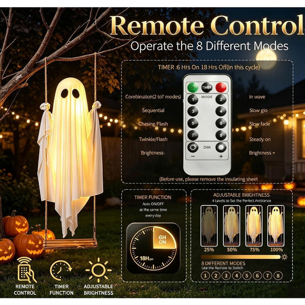 PhantomGlow™ Illuminated Hanging Ghost Swing
