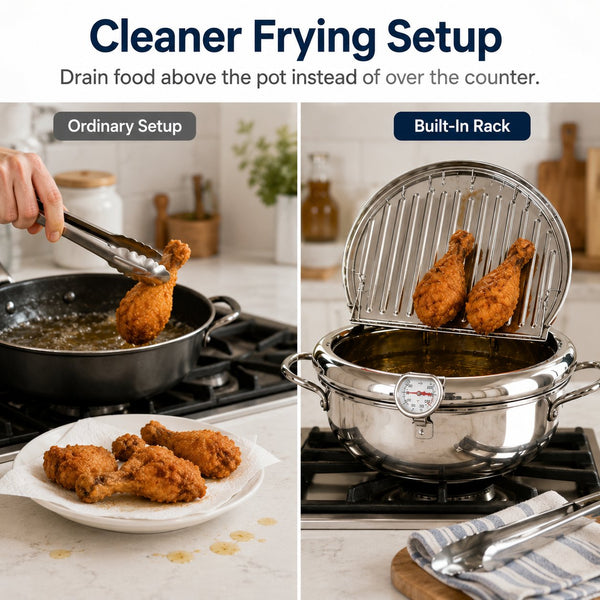 FryMaster™ Stainless Steel Deep-Fry Pot with Draining Rack & Thermometer
