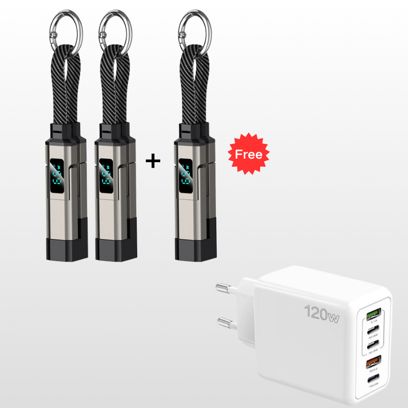 4-in-1 Digital Display Keychain Charging Cable