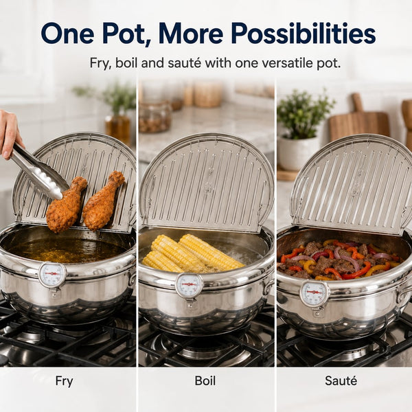 FryMaster™ Stainless Steel Deep-Fry Pot with Draining Rack & Thermometer