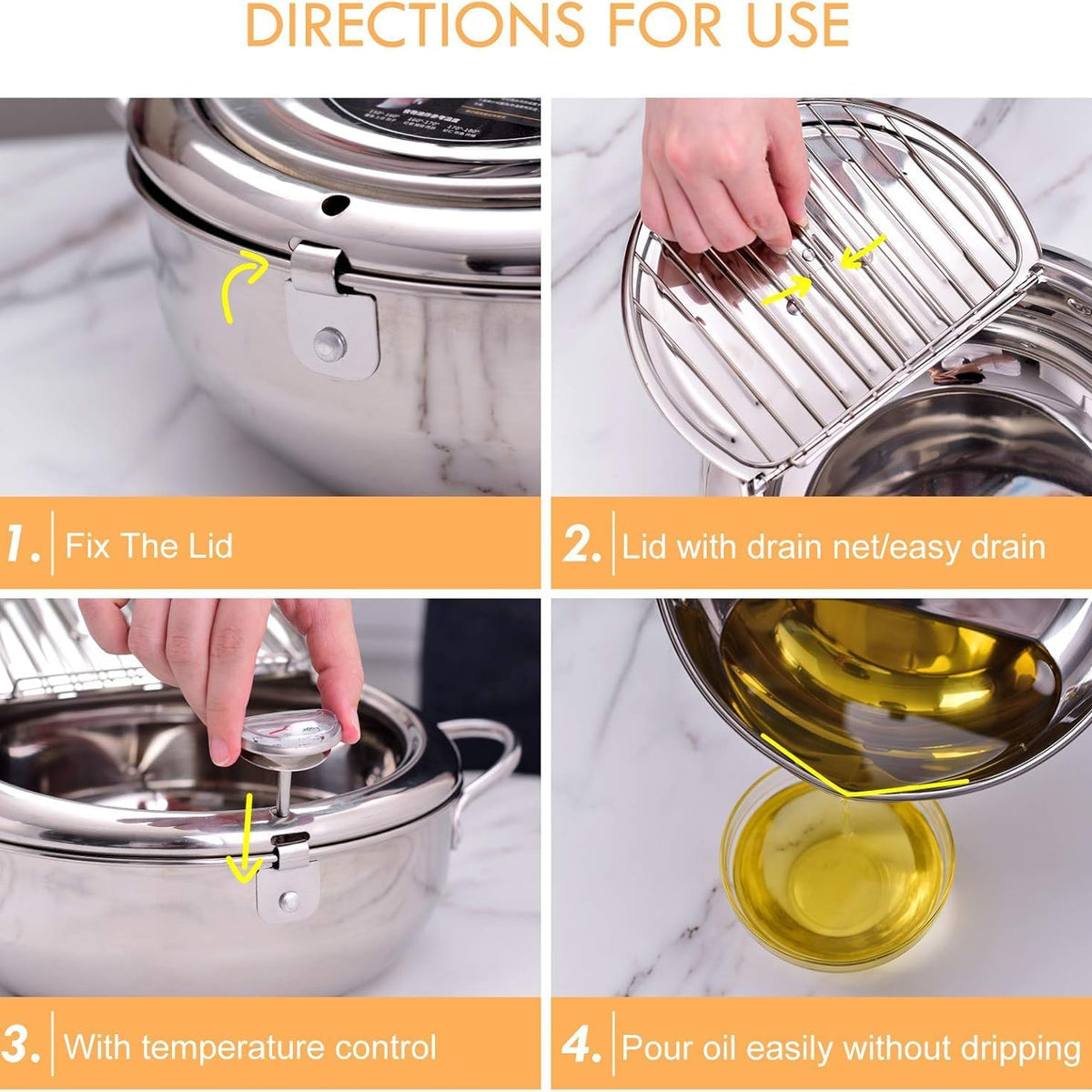 FryMaster™ Stainless Steel Deep-Fry Pot with Draining Rack & Thermometer