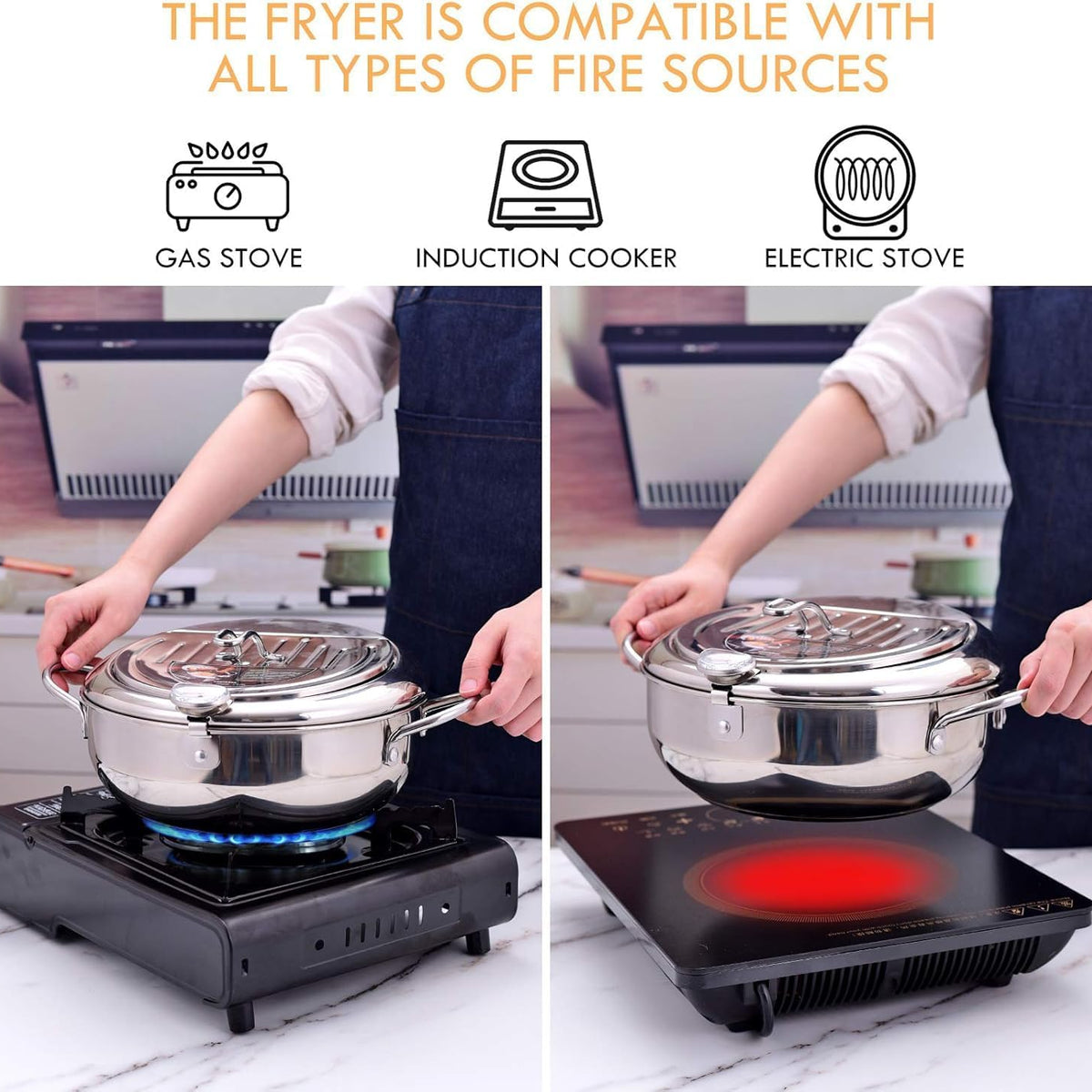 FryMaster™ Stainless Steel Deep-Fry Pot with Draining Rack & Thermometer