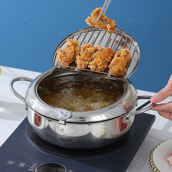 FryMaster™ Stainless Steel Deep-Fry Pot with Draining Rack & Thermometer