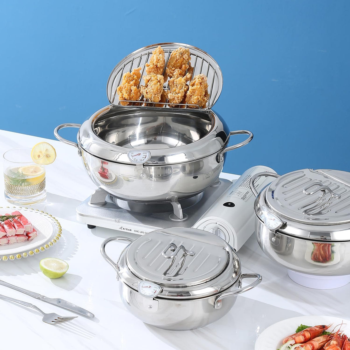 FryMaster™ Stainless Steel Deep-Fry Pot with Draining Rack & Thermometer