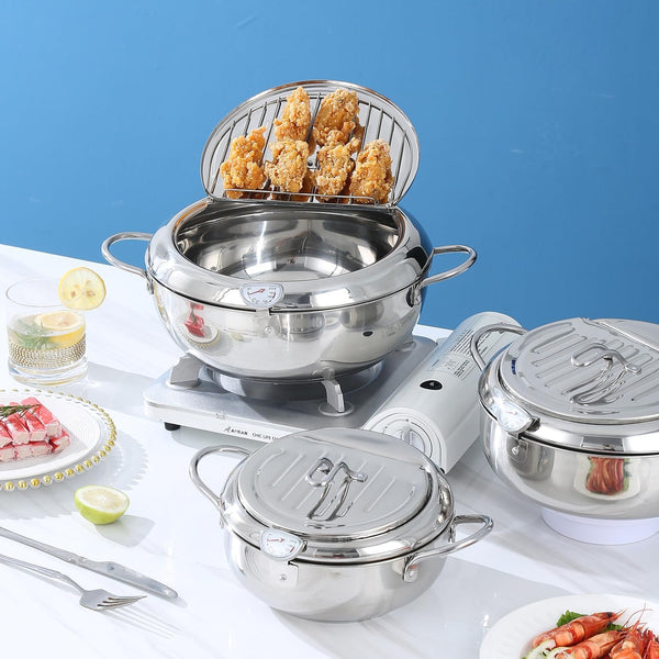 FryMaster™ Stainless Steel Deep-Fry Pot with Draining Rack & Thermometer