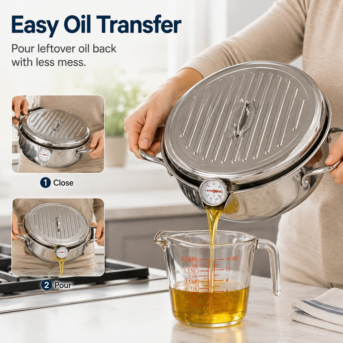 FryMaster™ Stainless Steel Deep-Fry Pot with Draining Rack & Thermometer