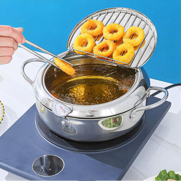 FryMaster™ Stainless Steel Deep-Fry Pot with Draining Rack & Thermometer