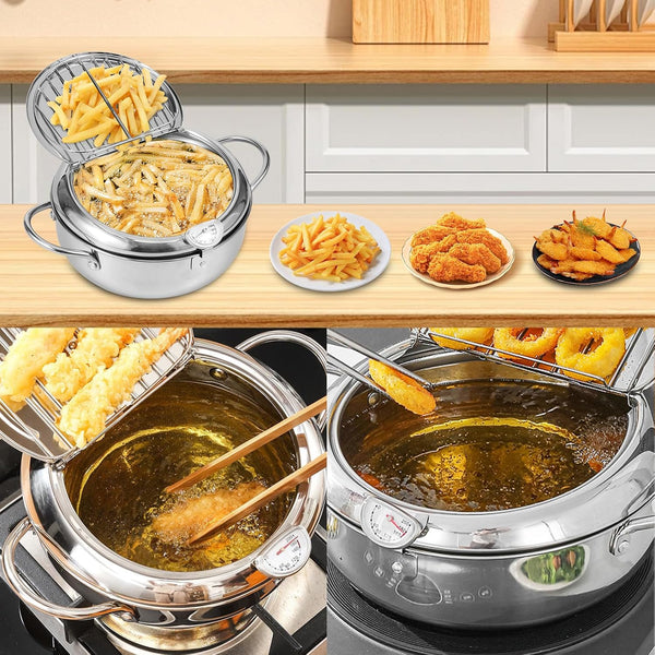 FryMaster™ Stainless Steel Deep-Fry Pot with Draining Rack & Thermometer