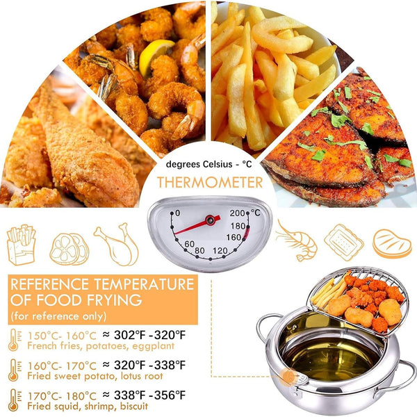 FryMaster™ Stainless Steel Deep-Fry Pot with Draining Rack & Thermometer