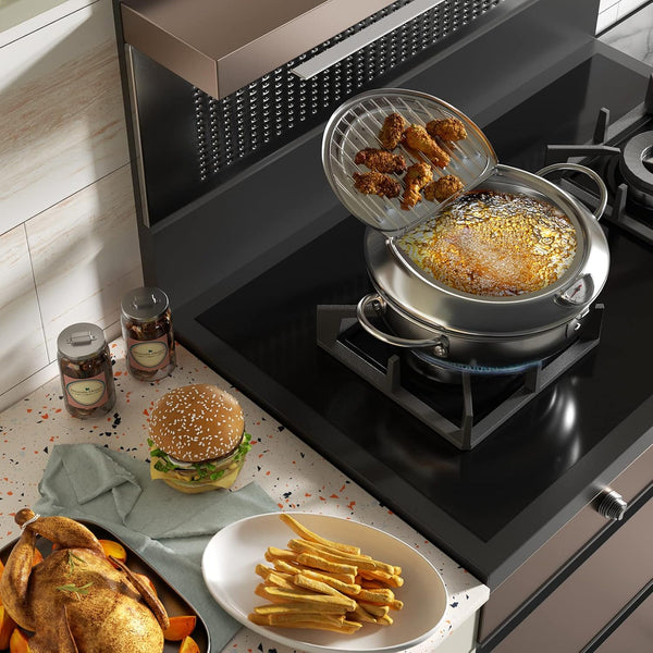 FryMaster™ Stainless Steel Deep-Fry Pot with Draining Rack & Thermometer