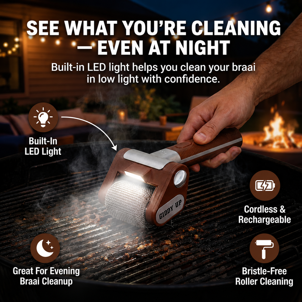 GrillGlide™ Cordless Automatic BBQ Cleaning Roller