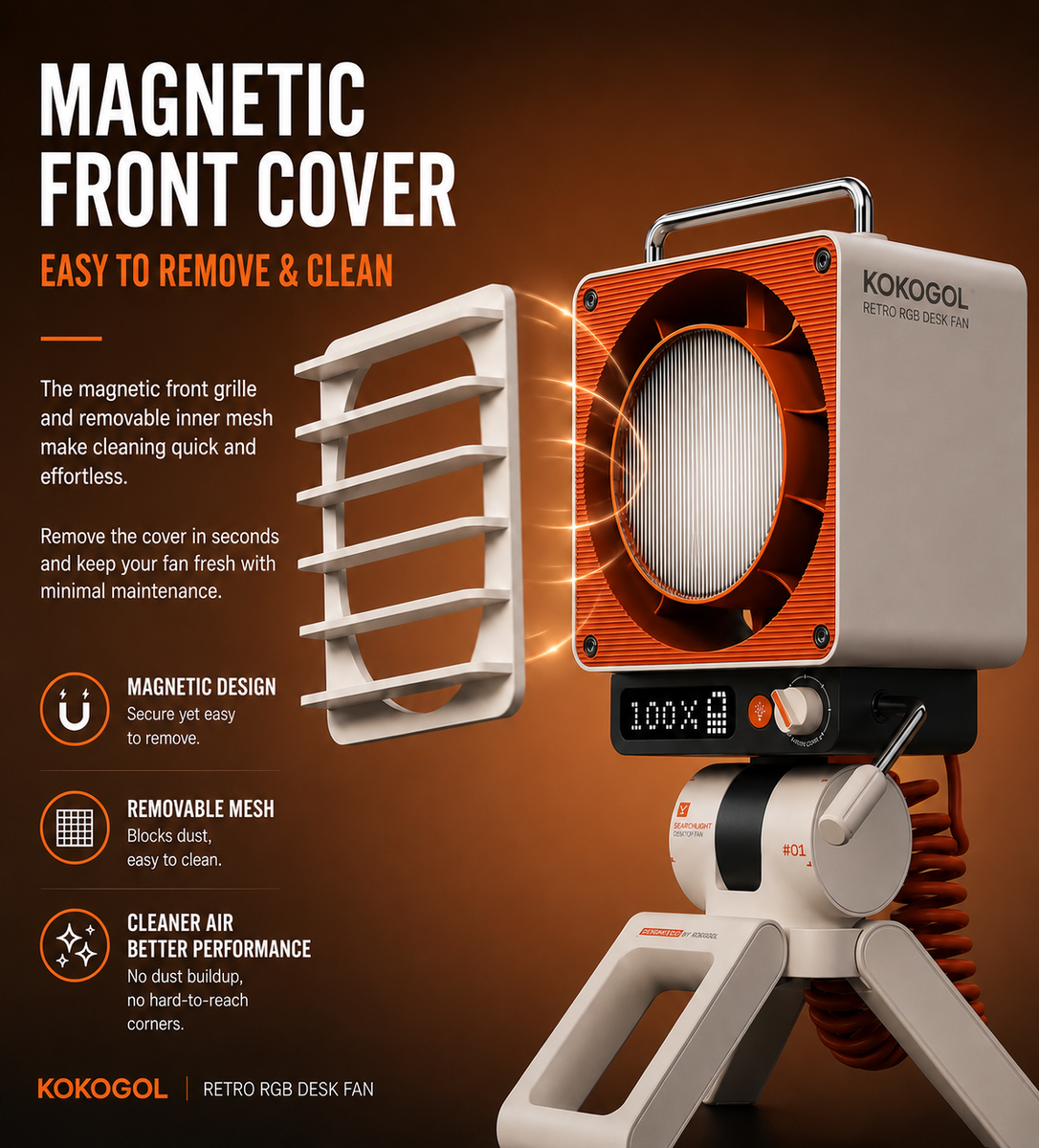 KOKOGOL AirPixel™ Retro RGB Desk Fan with LED Matrix Display & 5000mAh Battery