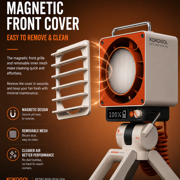 KOKOGOL AirPixel™ Retro RGB Desk Fan with LED Matrix Display & 5000mAh Battery