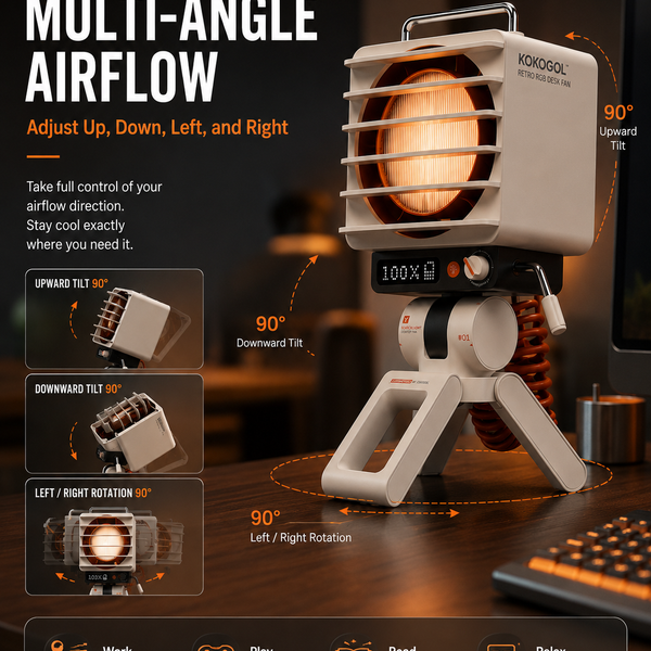 KOKOGOL AirPixel™ Retro RGB Desk Fan with LED Matrix Display & 5000mAh Battery