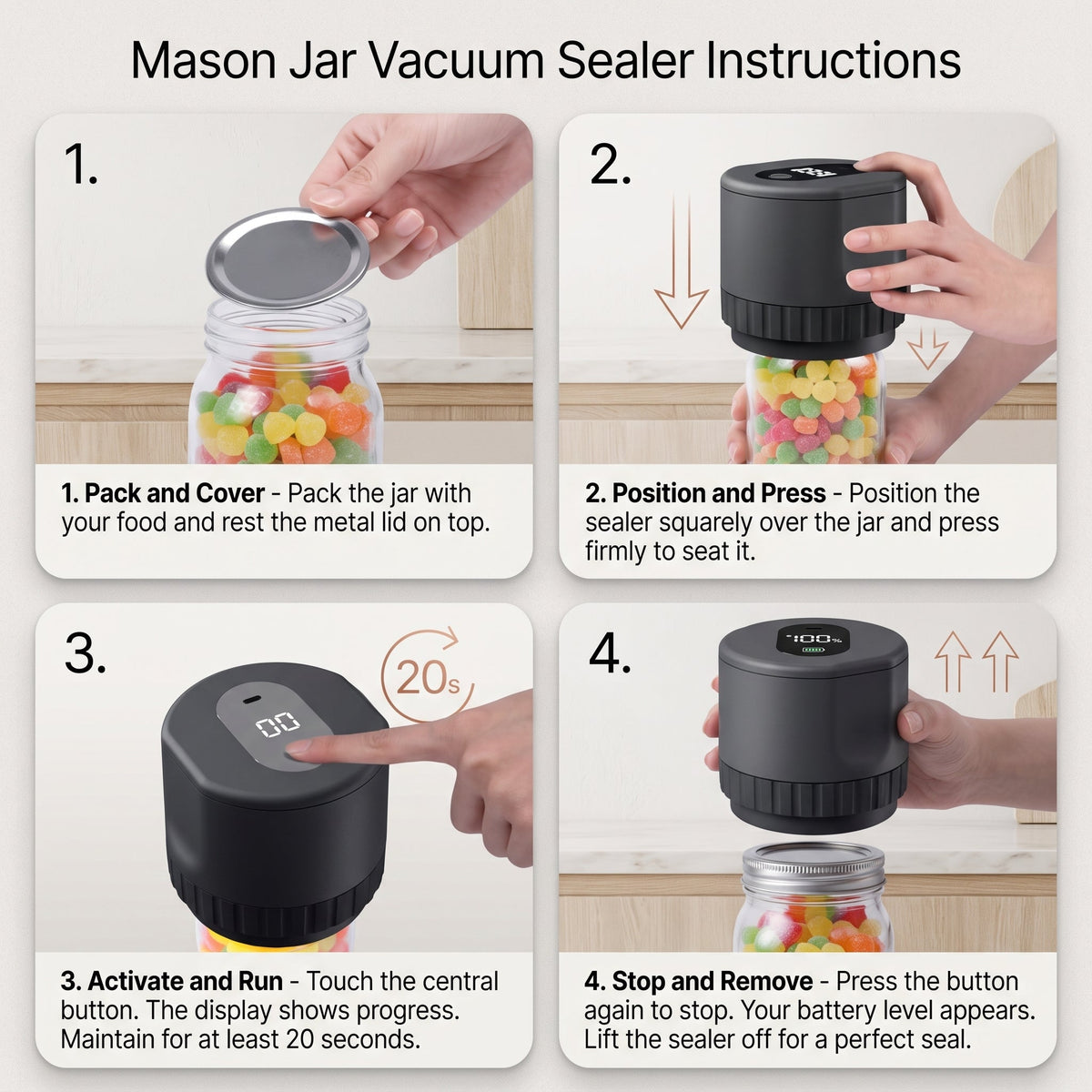JarSeal™ Cordless Mason Jar Vacuum Sealer