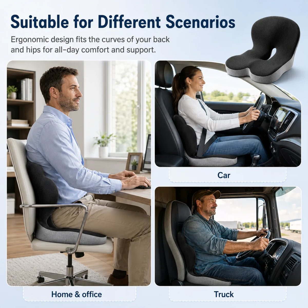 PostureNest™ Ergonomic Full-Back Support Seat Cushion