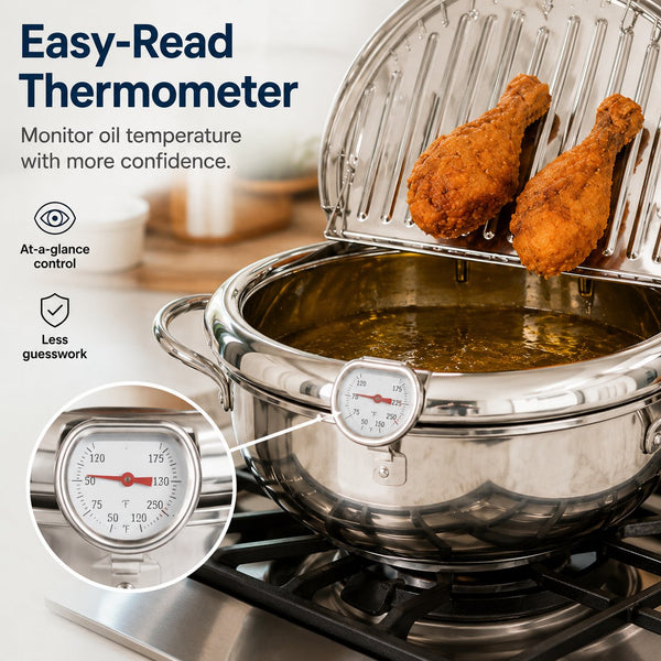 FryMaster™ Stainless Steel Deep-Fry Pot with Draining Rack & Thermometer
