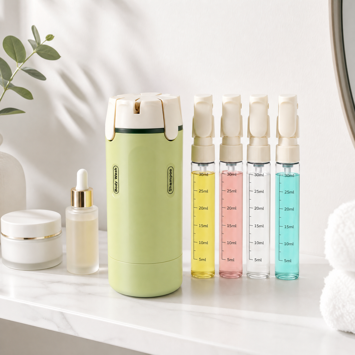 4-in-1 Travel Dispenser – Pack Smarter, Travel Lighter Every Trip