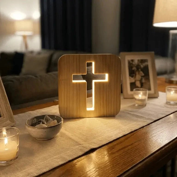 FaithGlow™ Illuminated Wooden Cross Lamp