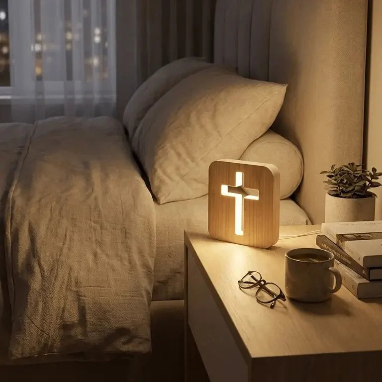 FaithGlow™ Illuminated Wooden Cross Lamp