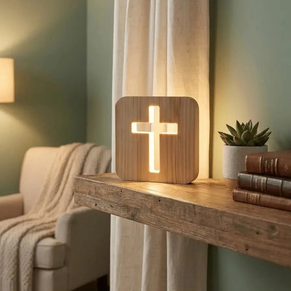 FaithGlow™ Illuminated Wooden Cross Lamp