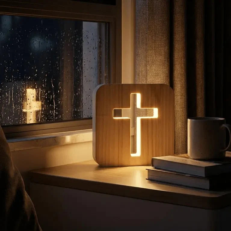 FaithGlow™ Illuminated Wooden Cross Lamp