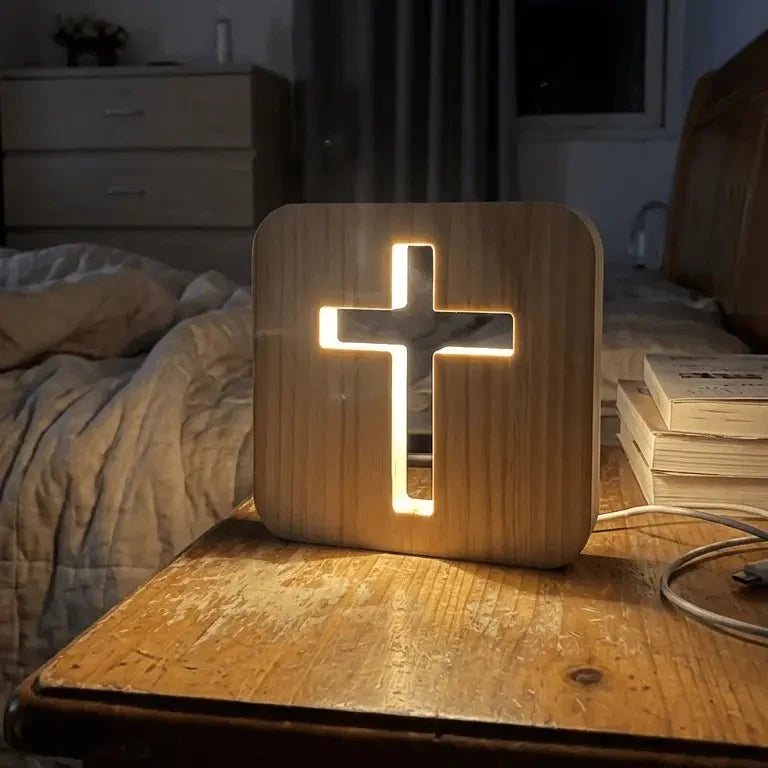 FaithGlow™ Illuminated Wooden Cross Lamp